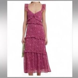 Boho Pink Magenta Floral Midi Dress Ruffle Cottagecore Fairy S Easter Dress